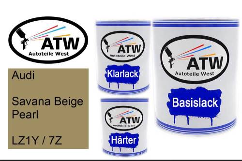 Audi, Savana Beige Pearl, LZ1Y / 7Z: 1L Lackdose + 1L Klarlack + 500ml Härter - Set, von ATW Autoteile West.